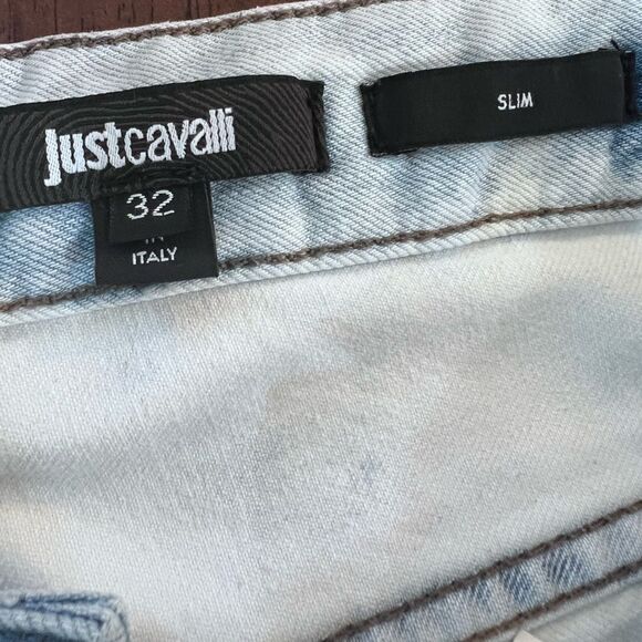 Just Cavalli Light Wash Beaded Snake Slim Fit Jeans 32x34 Italy Designer Denim - Picture 9 of 15